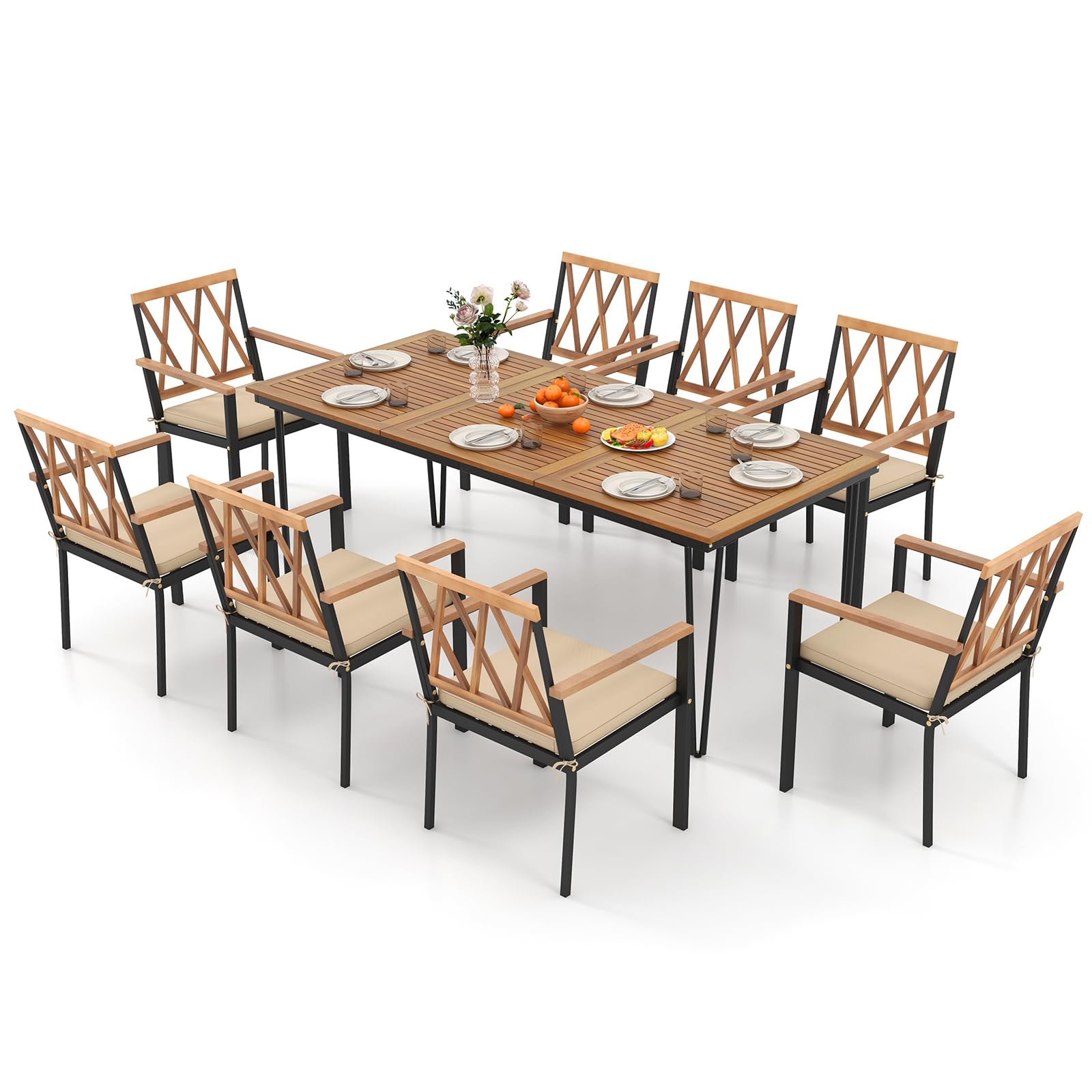 Tangkula 9 Piece Patio Dining Set(Natural)